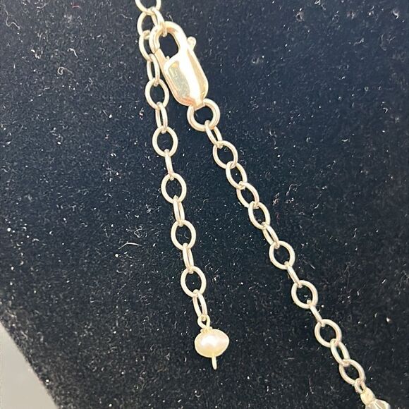 Artisan Made Red Quartz, Pearl, Crystal Sterling Silver Lariat Necklace - Picture 5 of 7